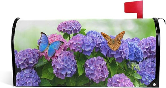 ALAZA Hydrangea Flowers with Butterflies Magnetic Mailbox Cover Spring Summer Floral MailWraps Garden Yard Home Decor for Outside Standard Size-18"x 20.8"