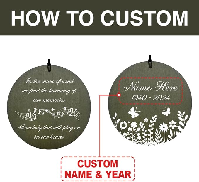 Personalized Memorial Wind Chimes, 36inch Sympathy Gifts Wind Chime, Butterfly Mourn Wind Chimes, Deep Tone Custom Gifts for Loss of Loved Dad/Mom for Funeral (Produced in USA)