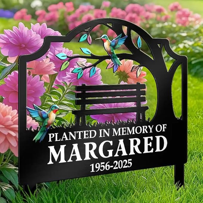 Personalized Metal Garden Stake - Outdoor Memorial Decoration, Sympathy Gift, Yard or Grave Marker - Planted in Memory of