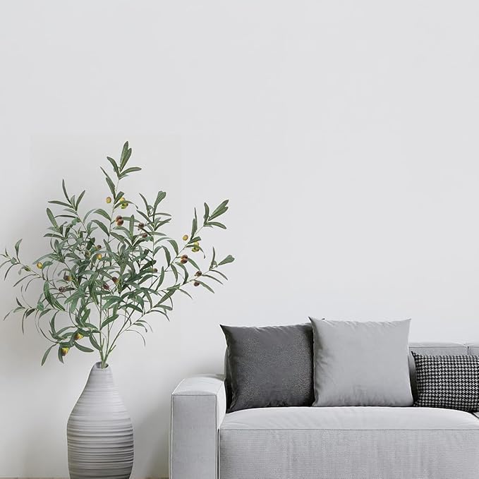 MeDecor Artificial Plants 2Pcs Greenery Stems, 39" Tall Faux Olive Plant Spring Summer Twig Branches Fake Green Plants Stem for Vase Home Party Wedding Garden Office Decorations