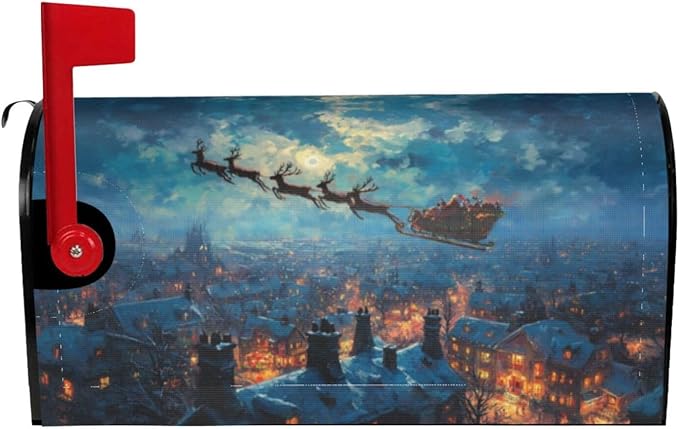 Winter Christmas Santa Sleigh Mailbox Covers Magnetic Letterbox Covers 21x18 Inch for Garden Outdoor Decoration