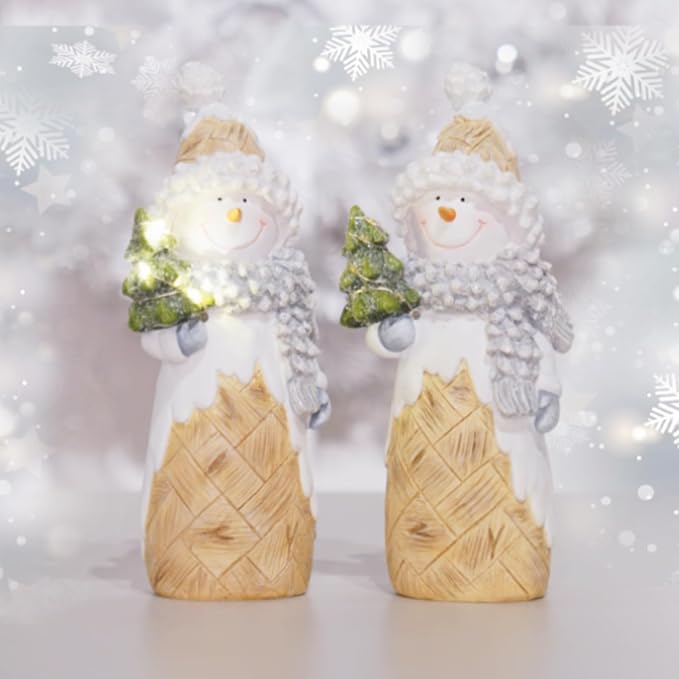 Newman House Studio Snowman Christmas Decorations Christmas-Tree Lighted - Snowmans Figurines Ornaments with LED Lights Merry Resin Holiday Light Up Snowman Indoor Decor 3.5 * 2.25 * 8.5 in