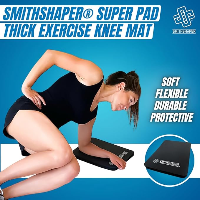 SmithShaper® SUPER PAD Thick Exercise Knee Mat (25.4mm) Cushions Knees and Elbows During Ab Rollouts (ab rolls), Knee Pushups and Planks Workouts/Yoga | Durable, Soft Nitrile Rubber | Resists Odors