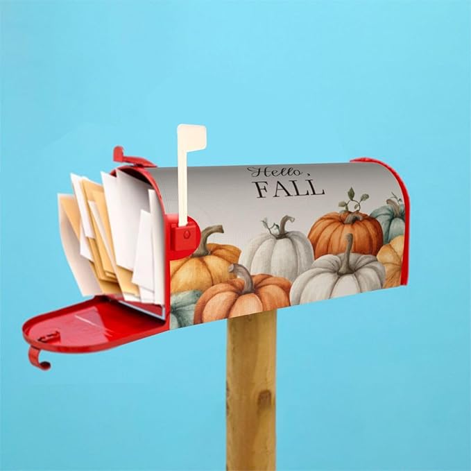 Festive Magnetic Mailbox Cover Pumpkin Fall Thanksgiving Outdoor Mailbox Protector Holiday Seasonal Decorative Garden Yard Home Large Size 25.5 x 21 Inch