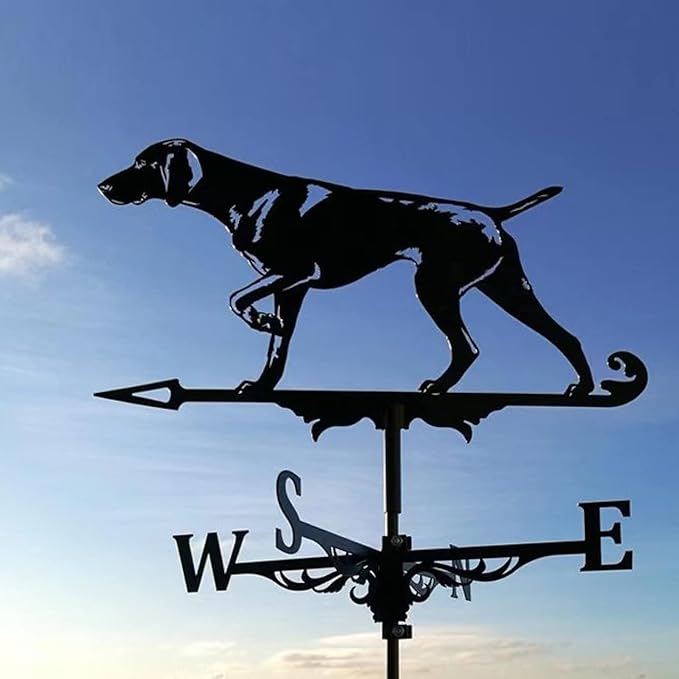 Dog Weathervane Animal Metal Weather Vane Vintage Black Weather Vane Hollow Wind Direction Indicator for Outdoor Garden Roof Paddock Decoration Weather Vane