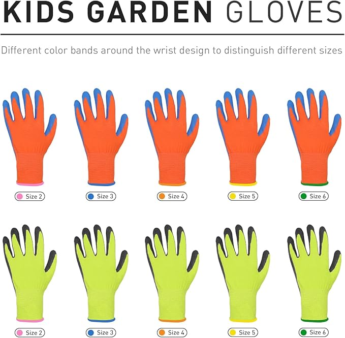 HANDLANDY 2 Pairs Kids Gardening Gripper Gloves, Foam Rubber Coated Children Toddler Garden Yard Work Outdoor Playing Gloves for Girls Boys (Size S)