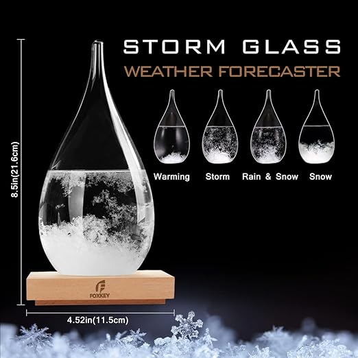 Storm Glass Weather Predictor, Glass Sphere with Wood Base, Christmas Decoration Snow Globe, Storm Glass Weather Forecast Weather Station