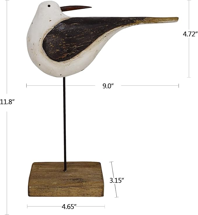 Aecipl Wooden Sea Bird Statue Seagull On Stand Decor Nautical Coastal Birds Sculpture Indoor Outdoor Animal Figurine Beach Themed Decoration Rustic Home Art for Bedroom Garden (I)