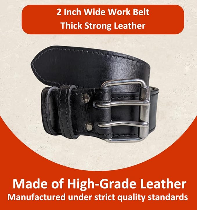 2 Inch Wide Leather Tool Belt for Men Work | Adjustable Oil tanned Belt | Carpenters, Electricians, Contractors