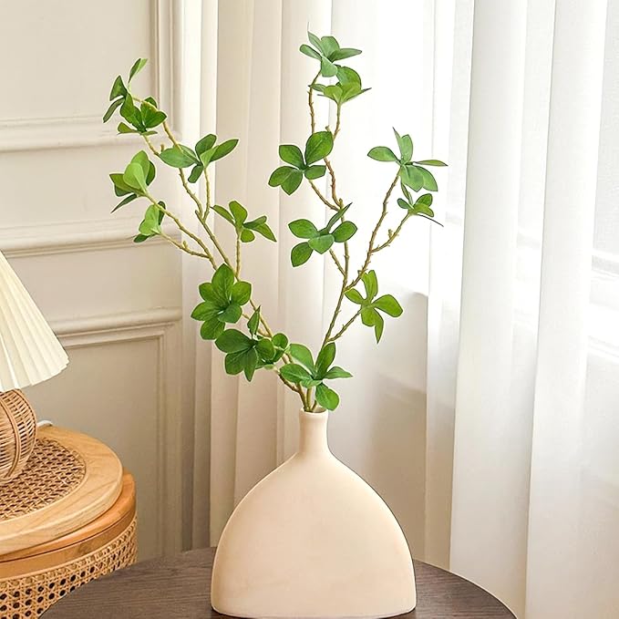MeDecor 4Pcs Artificial Plants Greenery Stems, 25.6" Tall Faux Ficus Plant Spring Summer Twig Branches Fake Green Plants Stem for Vase Home Party Wedding Garden Office Decorations