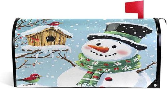 SUABO Mailbox Cover Snowman Birds Standard Magnetic Mailbox Covers Wraps for Christmas Home Yard Garden Decor