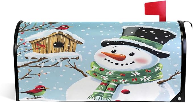 SUABO Mailbox Cover Snowman Birds Oversize Magnetic Mailbox Covers Wraps for Christmas Home Yard Garden Decor