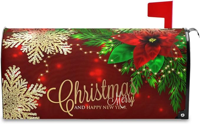 Christmas Poinsettia Flower Mailbox Cover Magnetic Mailboxes Wraps Letter Post Box Cover Decorative Standard Size 18x21 in Garden Yard Decor