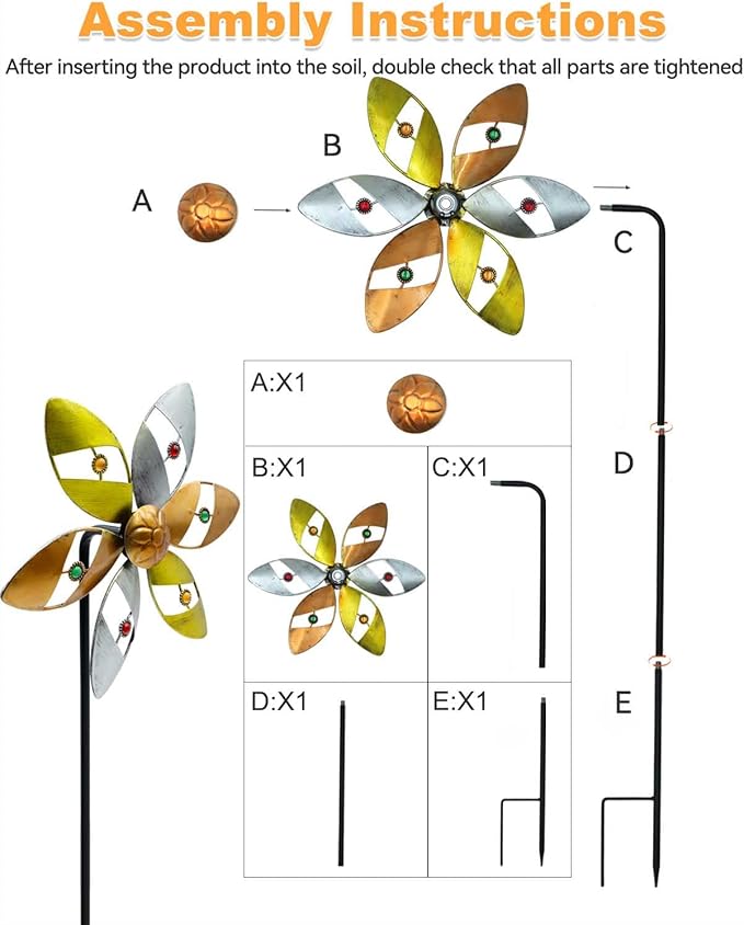 Wind Spinners Outdoor Metal, 10.63" W*37" H Pinwheels for Yard and Garden Decor, Kinetic Wind Sculpture Spinner (Gold Ornate Crystal Bead)