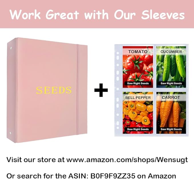 Seed Storage Organizer Binder, 3 Ring Seed Packet Organizer with 100 Clear Pockets(25 Pack Sheet Sleeves), Garden Seed Holder Book for Seed Envelopes Card, Plant Seed Saver, Flower Seed Keeper(A4)