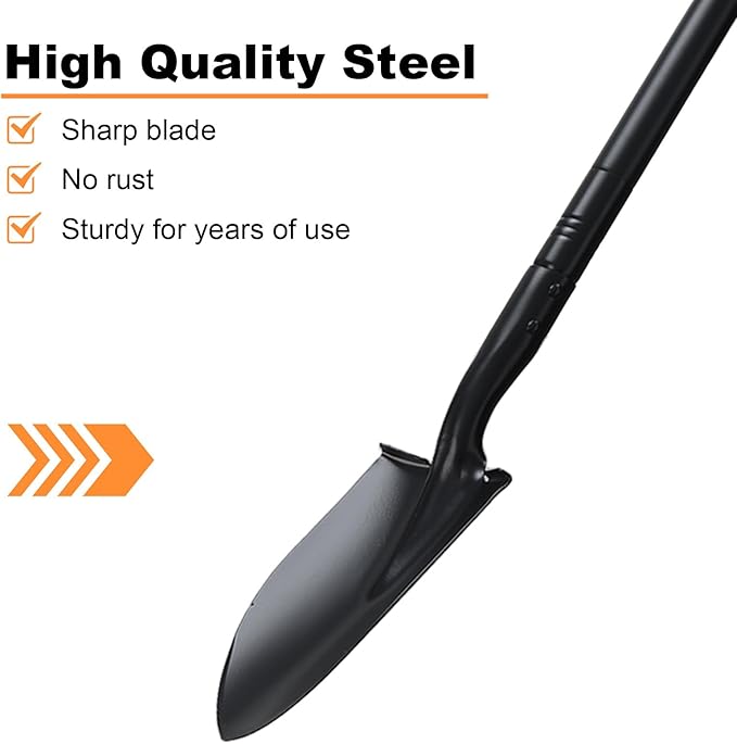 Small Shovel for Digging with 43.3 Inches Metal Handle Garden Tools, Small Transfer Shovel for Gardening Digging Camping Farming and Outdoors, Black