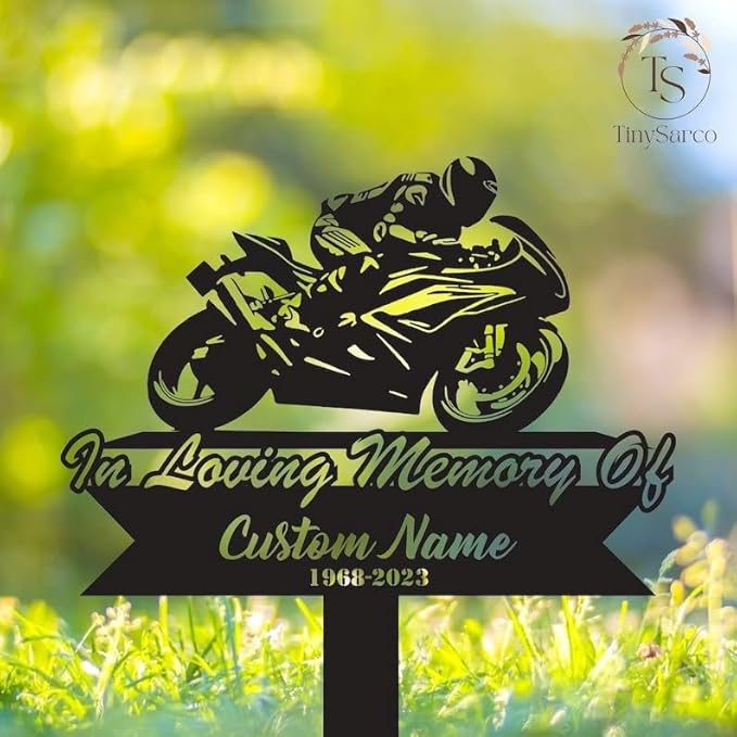 Personalized Biker Motorcycle Rider Memorial Stake – Sympathy Sign, Grave Marker, Motorcycle Loss Tribute (Sport Biker Memorial)
