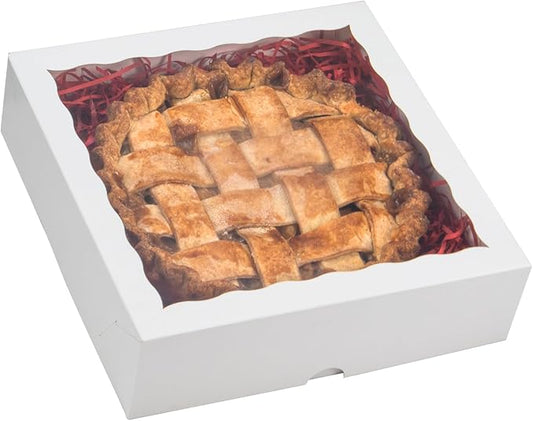RomanticBaking 24pcs 10x10x2.5 Inches White Pie Boxes with Window - Perfect for Cookies, Chocolate Covered Strawberries, Cakesicles & More