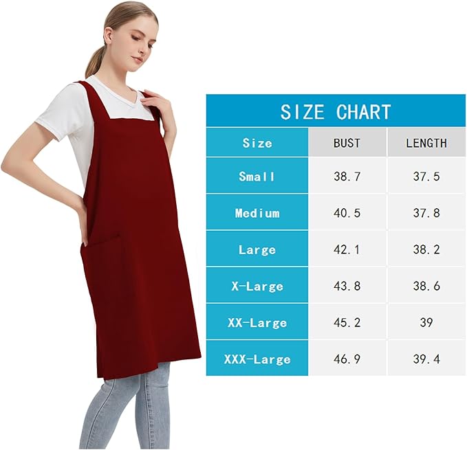 Cotton Linen Apron Cross Back Baking Cooking Gardening Apron for Women with Pockets Pinafore Dress
