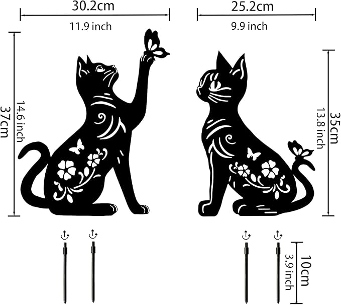 Cat Metal Decor for Outside,Garden Stakes Decorative Cat Gifts for Women/Men,Black Silhouette Statues for Yard Ornaments,Lawn, Patio, Pathway,Outdoor Garden Decor