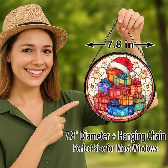 Stained Glass Window Hanging – 7.8 in Stack Panel with Chain， Bathroom Front Door Living Room Garden Decor， Gift for Mom Wife Lovers