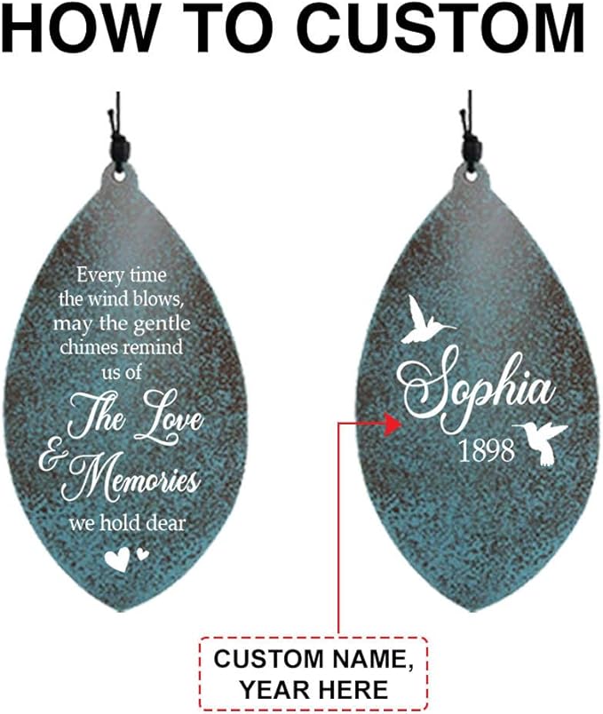 ASTARIN Personalized Name 35" Memorial Wind Chimes for Outside, Metal Sympathy Gifts for Loss of Mother Father Loved One, Bereavement Wind Chime in Memory Gift