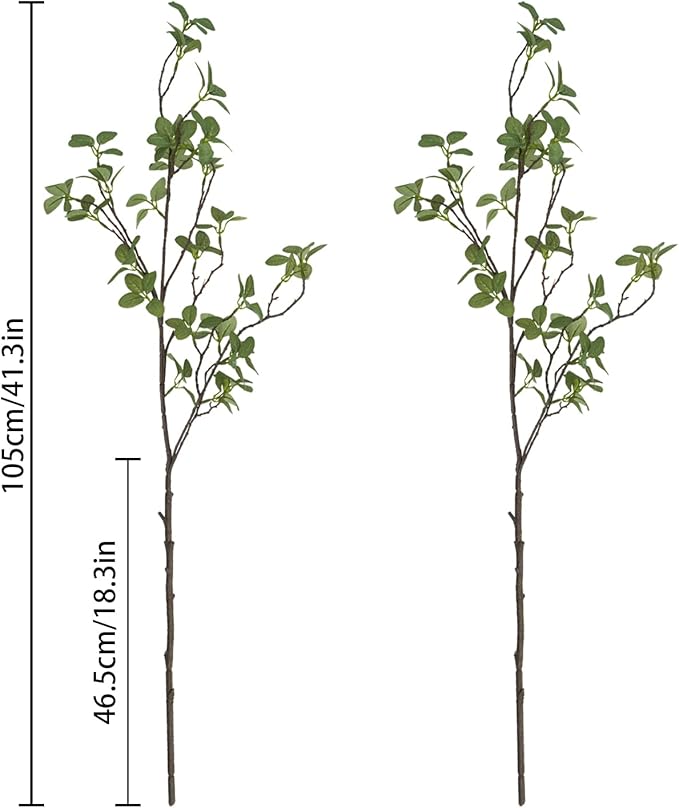 2 pcs Artificial Greenery Stems, 41.3’’ Tall Fake Plants Branches Faux Greenery Ficus Twig Leaf for Home Garden Shop Office Desk Decoration