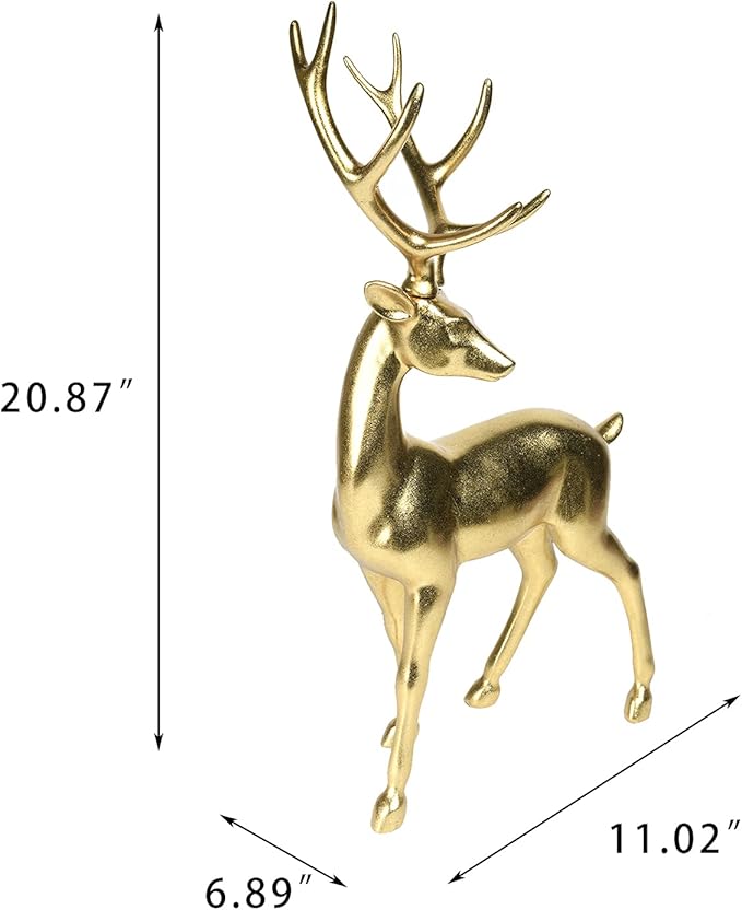 Newman House Studio Gold Reindeer Christmas Decoration Indoor - Large Christmas Reindeer Decor Statue 11 * 6.9 * 20.9 Inch