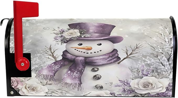 SUABO Mailbox Cover Snowman Purple Hat Rose Oversize Magnetic Mailbox Covers Wraps for Christmas Home Yard Garden Decor