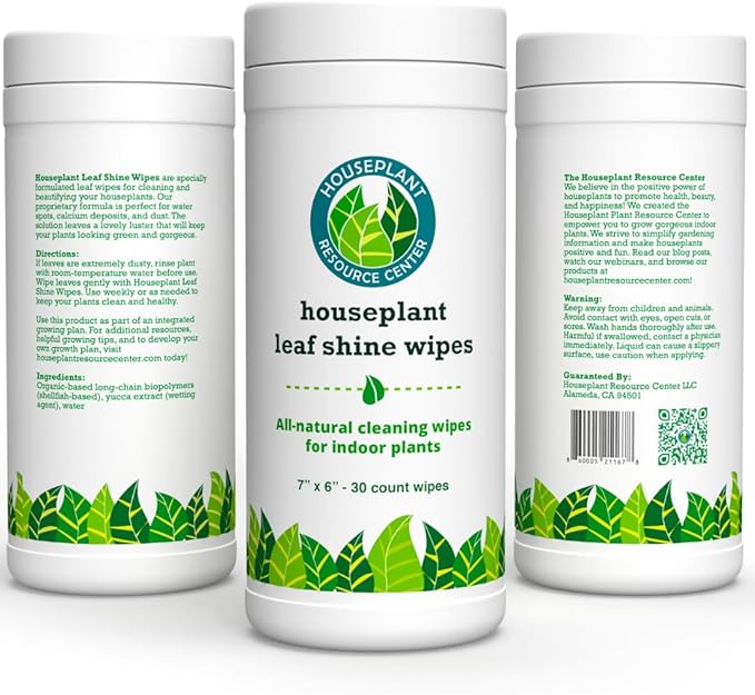 Houseplant Leaf Shine & Cleaner Wipes | Removes Dust, Dirt & Water Spots for Healthier, Glossy Leaves | Easy-to-Use Natural Leaf Cleaning Wipes for Indoor & Outdoor Plants | 30 Count