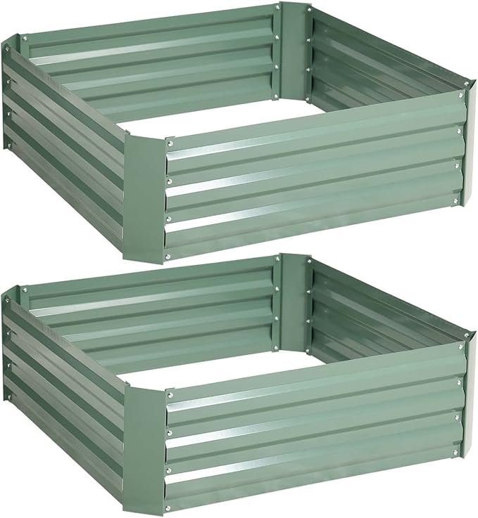 Aoodor 3 x 3 x 1 ft Outdoor Raised Garden Bed, Reinforced Galvanized Steel Planter Box for Vegetables, Flowers, and Fruits, Set of 2