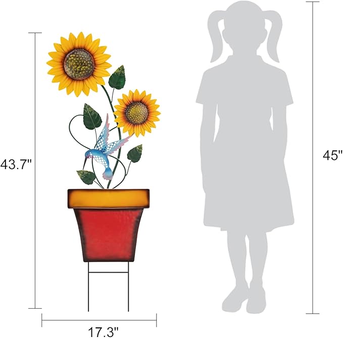 pearlstar Sunflower Decorative Garden Stake 44 Inches Large Metal Art Outdoor Yard Decor Flower Pot Design for Outside Garden Lawn Patio Proch Ornaments，Hummingbird