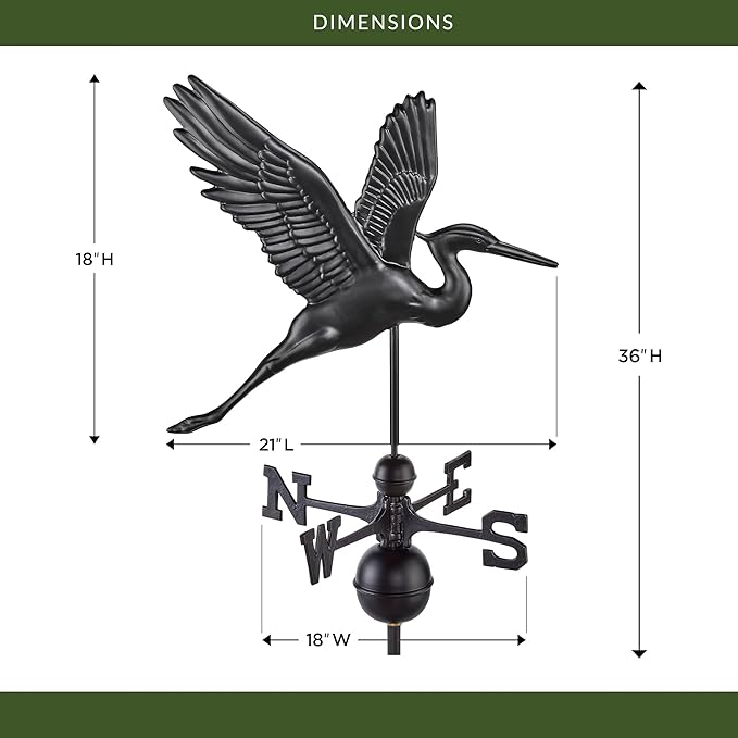 Good Directions Black Aluminum Heron Weathervane