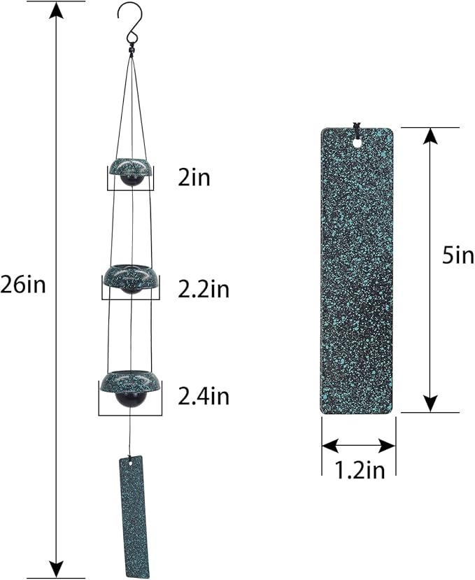 ASTARIN Temple Wind Chimes - Dark Atrovirens, 3 Bells, Feng Shui Home Yard Decoration, Memorial Gift for Peace Lovers