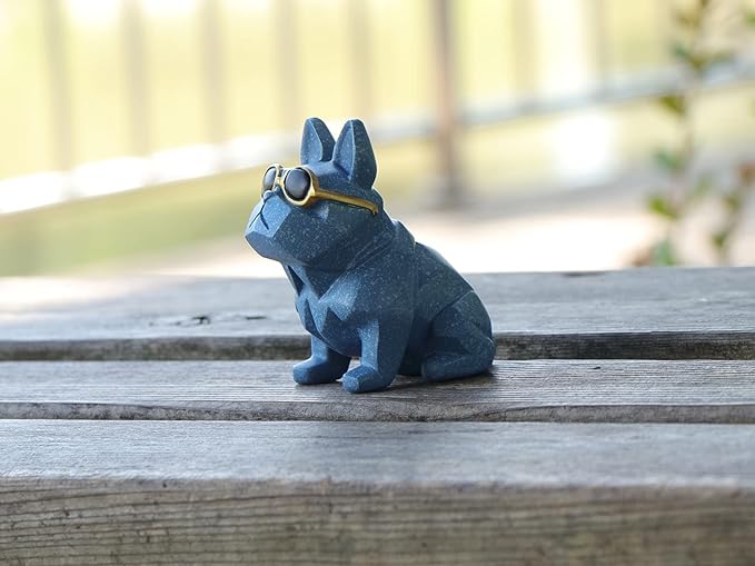 Unique Mini Geometric Dog Doggy Bulldog Figurine with Sunglasses Deep Blue, Animal Statues, Home Garden Bar Décor Ornament
