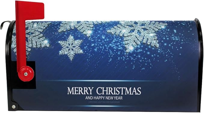 WOOR Shining Silver Snowflakes Christmas Magnetic Mailbox Cover Blue Oversized-20.8"x 25.5"