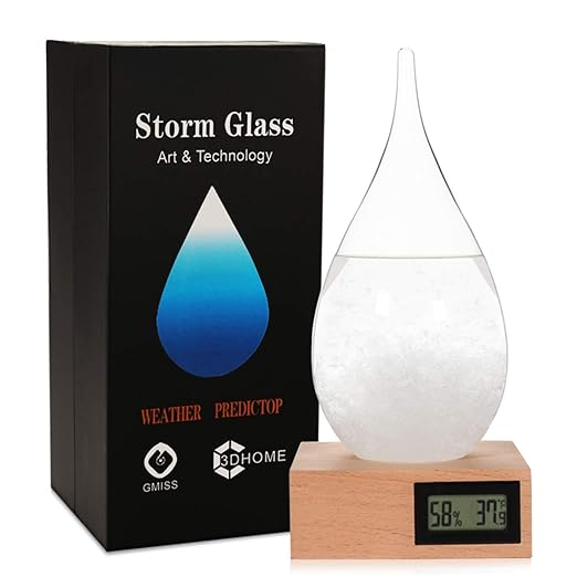 Storm Glass Weather Predictor, Glass Sphere with Wood Base, Christmas Decoration Snow Globe, Storm Glass Weather Forecast Weather Station