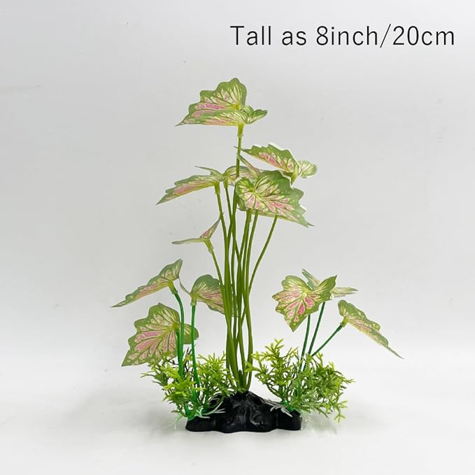 Smoothedo-Pets Aquarium Plant Fish Tank Decoration Small Plastic Artificial Plant Goldfish Fish Hide (Rainforest Leafs-Pink-Large-Set) (Rainforest Leafs-Pink-Large-Set)