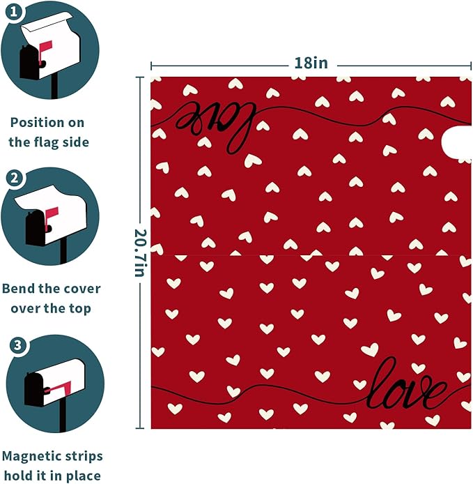 Valentines Day Mailbox Cover Magnetic Red Love Hearts Romantic Mailbox Wrap Post Cover Standard Size 21x18 Inch for Garden Yard Outdoor Outside Patio Wedding Anniversary Holiday Decor