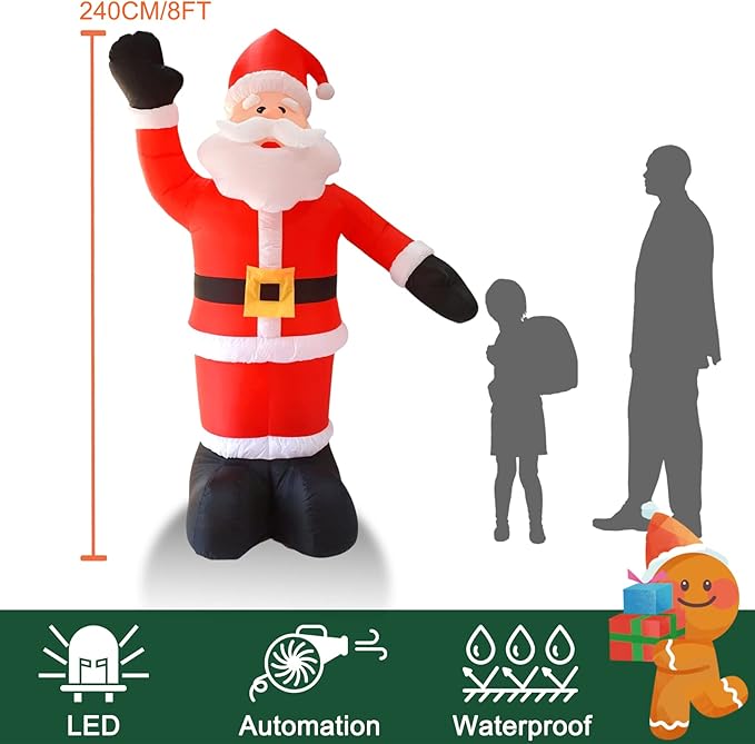 DearSun 8FT H Christmas Inflatable Santa Claus Blow up Christmas Santa Outdoor Decorations Outer Decor Large Party Yard Decoration