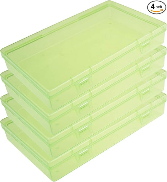 Goodma 4 Pieces Rectangular Plastic Boxes Empty Storage Organizer Containers with Hinged Lids for Small Items and Other Craft Projects (Green, 7.1 x 4.3 x 1.2 inch)
