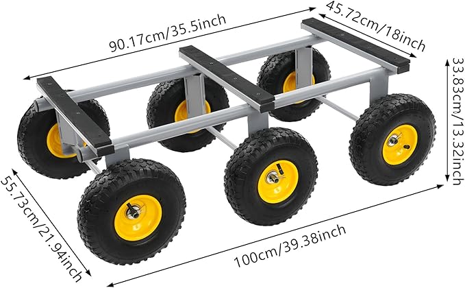 Steel Garden Cart, 1200 lbs Dump Wagon with Six 10" All Terrain Inflatable Wheels Heavy Duty Utility Outdoor Hauling Wheelbarrow for Yard Lawn Farms Gardening, 35.5 x 18in Garden Wagon Dolly, Grey