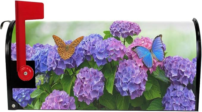 ALAZA Hydrangea Flowers with Butterflies Magnetic Mailbox Cover Spring Summer Floral MailWraps Garden Yard Home Decor for Outside Oversized-25.5" x20.8"