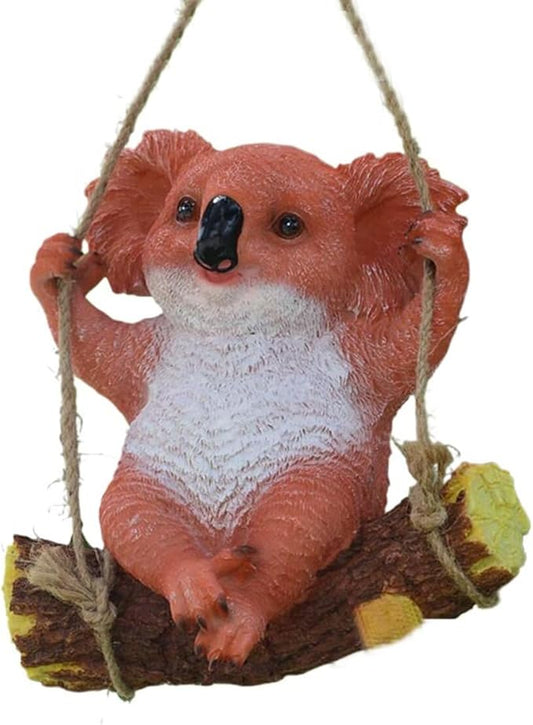 Swinging Koala Figurines Resin Garden Statues for Patio Balcony Backyard Lawn Ornaments Orange A