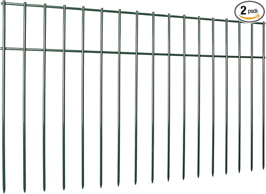 Adavin Small/Medium Animal Barrier Fence, 2 Pack 24 in(L)X 15 in(H) Underground Decorative Garden Fencing, Dog Rabbits fences Black Metal Fence Panel Ground Stakes for Outdoor Patio. Total Length 4 Ft