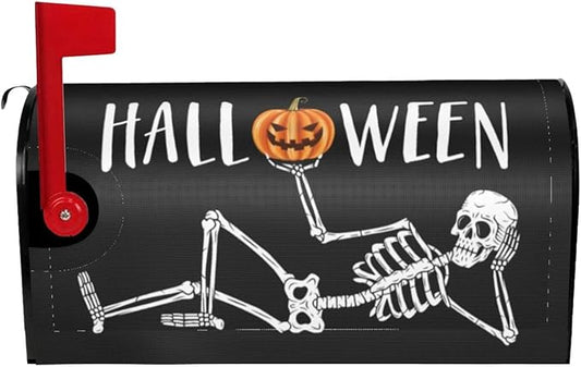 Skull Pumpkin Halloween Mailbox Cover, Large Size Magnetic Mailbox Cover, Waterproof Halloween Spooky Mail Wraps for Outdoor Yard Garden Decor, 25.1x21 Inch