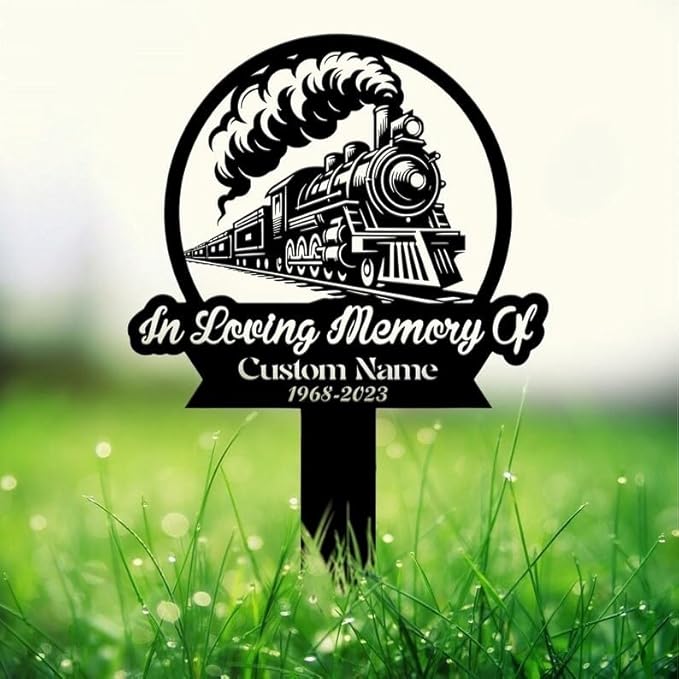 Personalized Train Driver Memorial Plaque Stake – Heartfelt Tribute, Sympathy Grave Marker, Remembrance Plaque (Train Memorial)