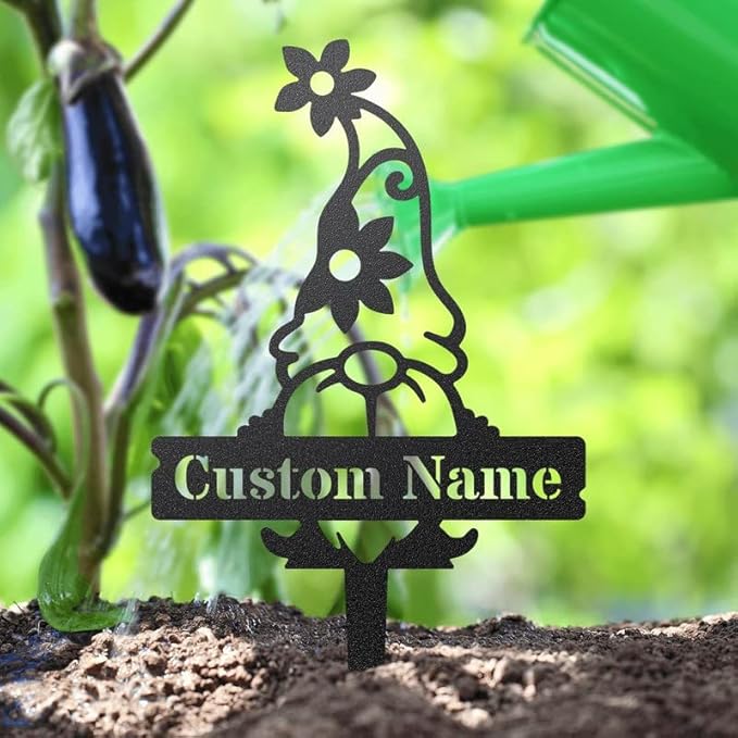 RealSteel Customizable Gnome Seed & Plant Markers – Durable Metal Garden Stakes for Herbs, Fruits & Vegetables – Weatherproof Tags for Farmhouse & Greenhouse Décor (Type 4, Large)