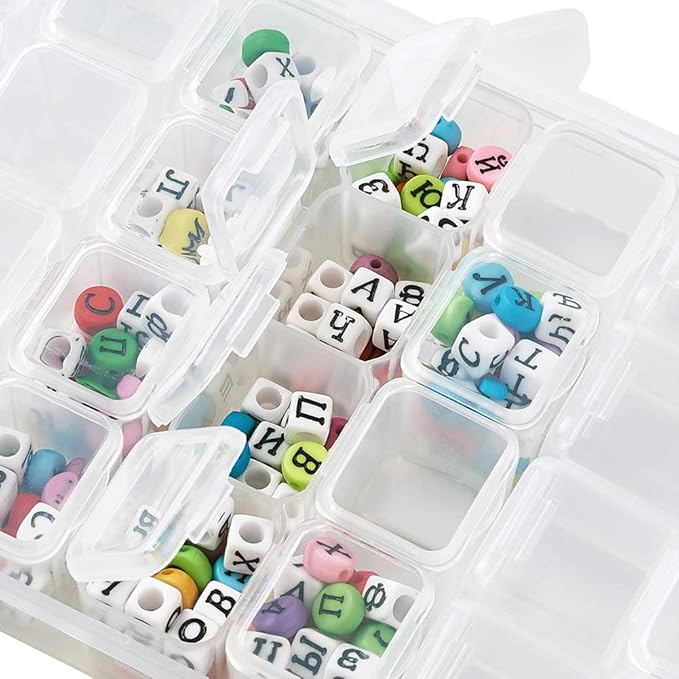 FASHEWELRY 28 Grids Clear Plastic Jewelry Box Storage Containers with 3.93x0.94x0.94 Inch Removable Dividers