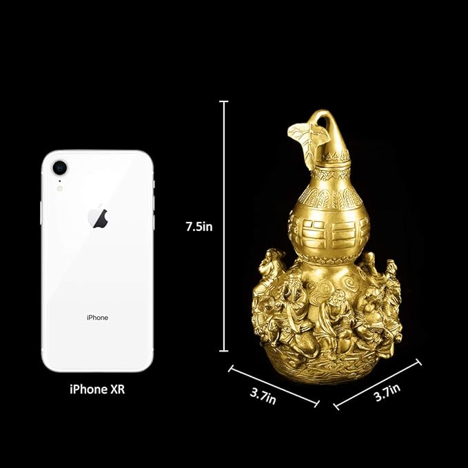 BRASSTAR Golden Brass Bagua Gourd Wu Lou Statue 7.5”(H) Feng Shui Taoist Deities Hulu/Calabash Figurine Home Garden Decor Health Prosperity PTZY024